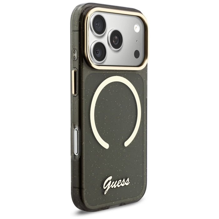 Guess IML Glitters Script Strap MagSafe Case for iPhone 17 Pro - Black