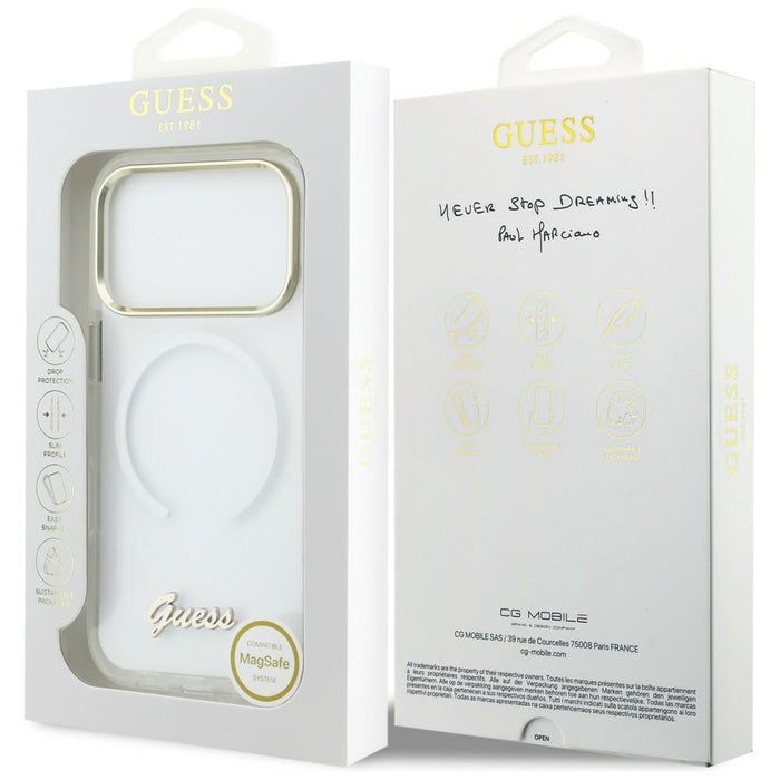 Guess IML Gradient Script Metal MagSafe Case for iPhone 17 Pro - White