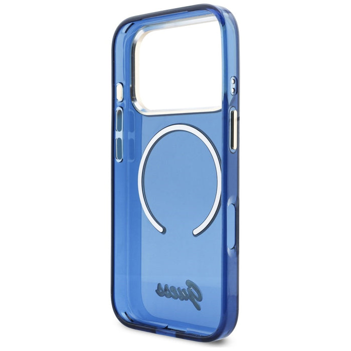 Guess IML Script Metal MagSafe Case for iPhone 17 Pro Max - Blue