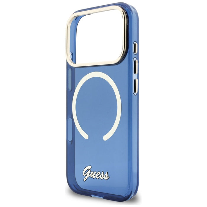 Guess IML Script Metal MagSafe Case for iPhone 17 Pro - Blue