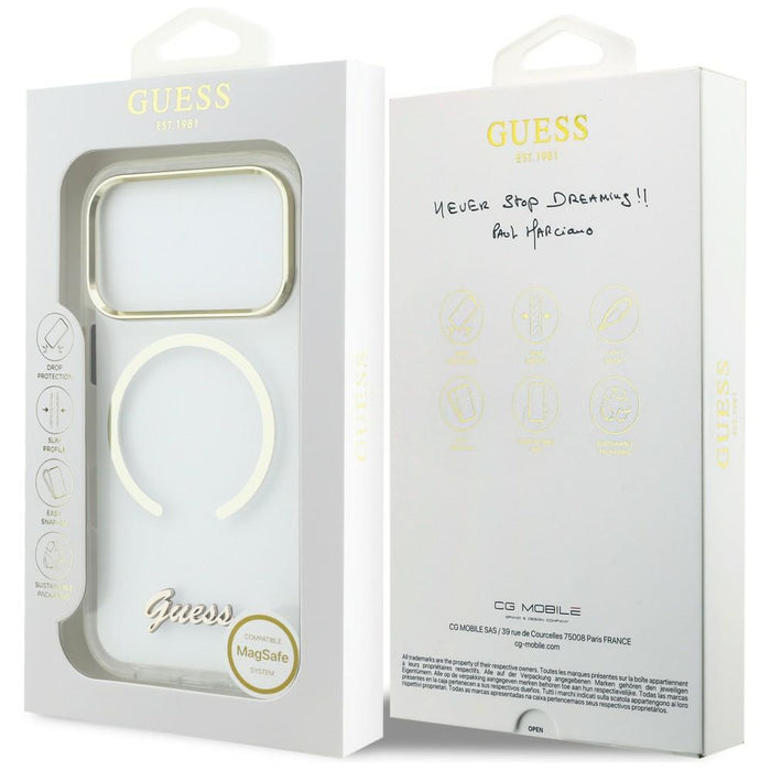 Guess IML Script Metal MagSafe Case for iPhone 17 Pro - Clear