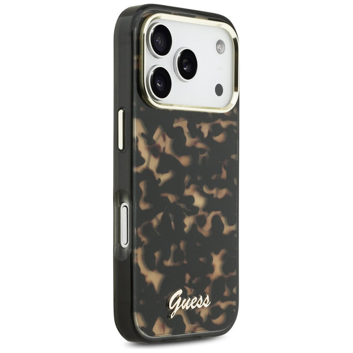 Guess IML Script Metal MagSafe Case for iPhone 17 Pro - Black and Brown