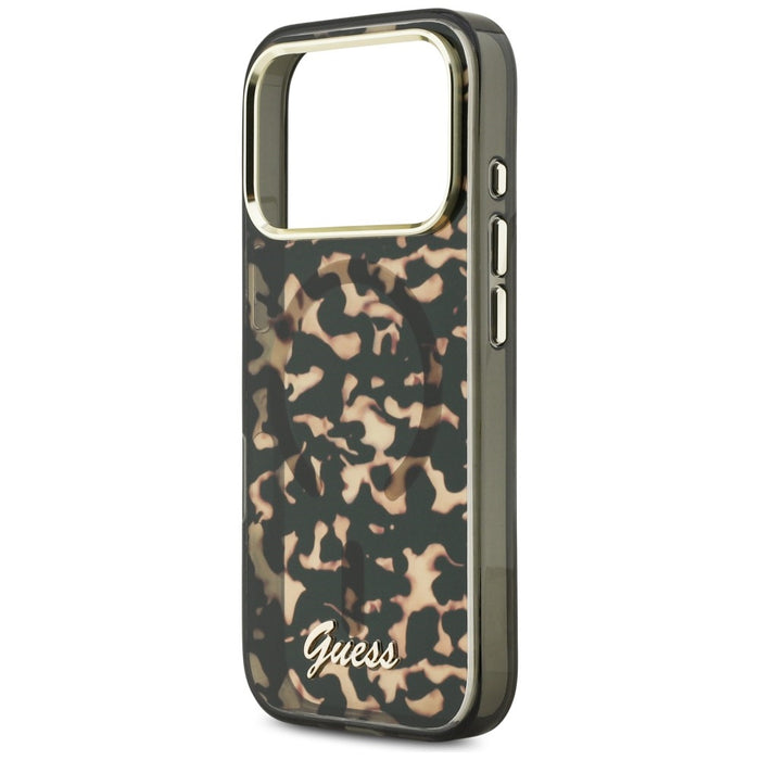 Guess IML Script Metal MagSafe Case for iPhone 17 Pro - Black and Brown