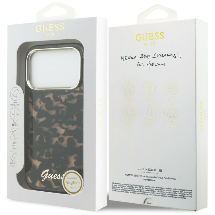 Guess IML Script Metal MagSafe Case for iPhone 17 Pro - Black and Brown