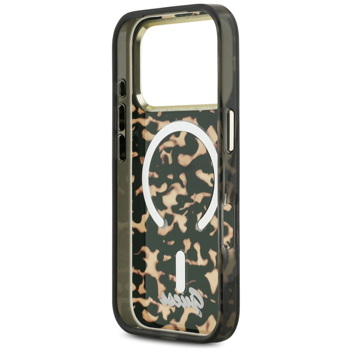 Guess IML Script Metal MagSafe Case for iPhone 17 Pro - Black and Brown