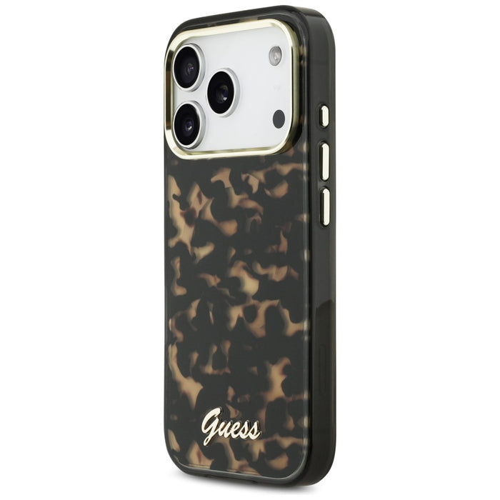 Guess IML Script Metal MagSafe Case for iPhone 17 Pro - Black and Brown