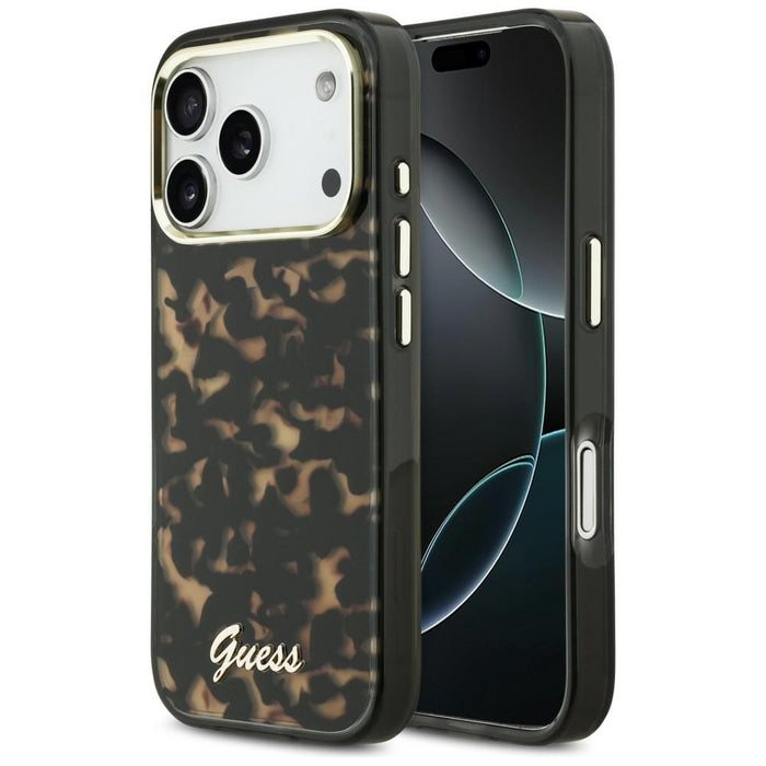Guess IML Script Metal MagSafe Case for iPhone 17 Pro - Black and Brown