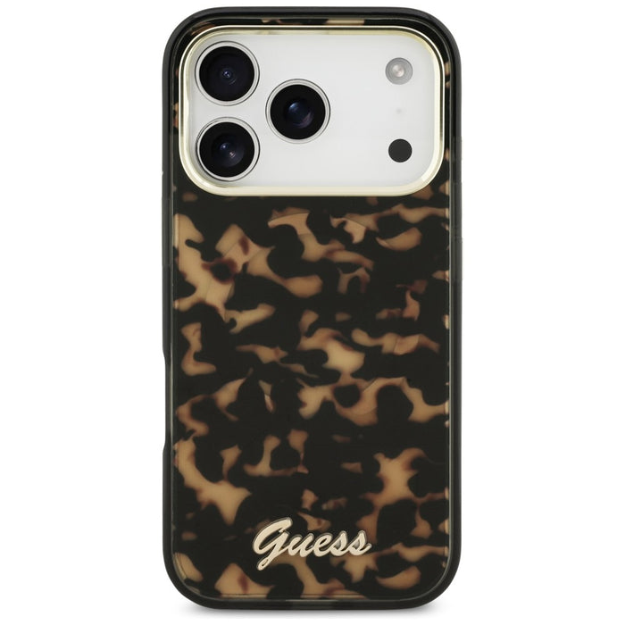 Guess IML Script Metal MagSafe Case for iPhone 17 Pro - Black and Brown