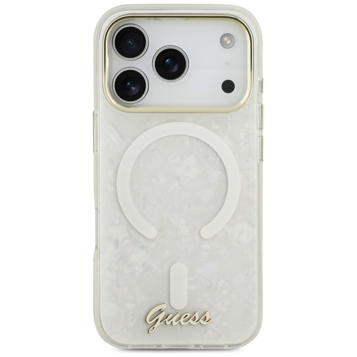 Guess IML Shell Script Metal MagSafe Case for iPhone 17 Pro Max - White