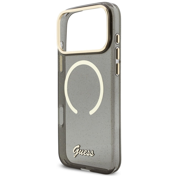 Guess IML Glitters Script Strap MagSafe case for iPhone 17 Pro Max - black