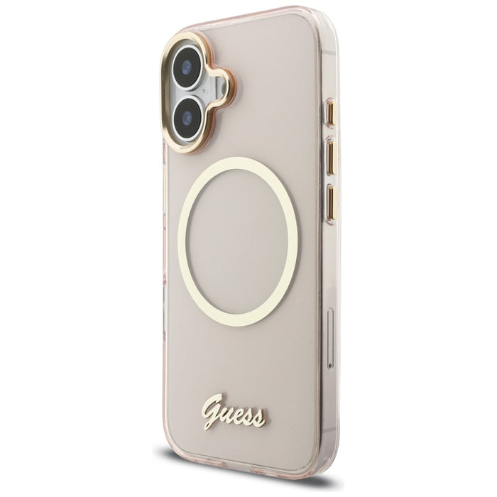 Guess IML Script Metal MagSafe Case for iPhone 17 - Pink