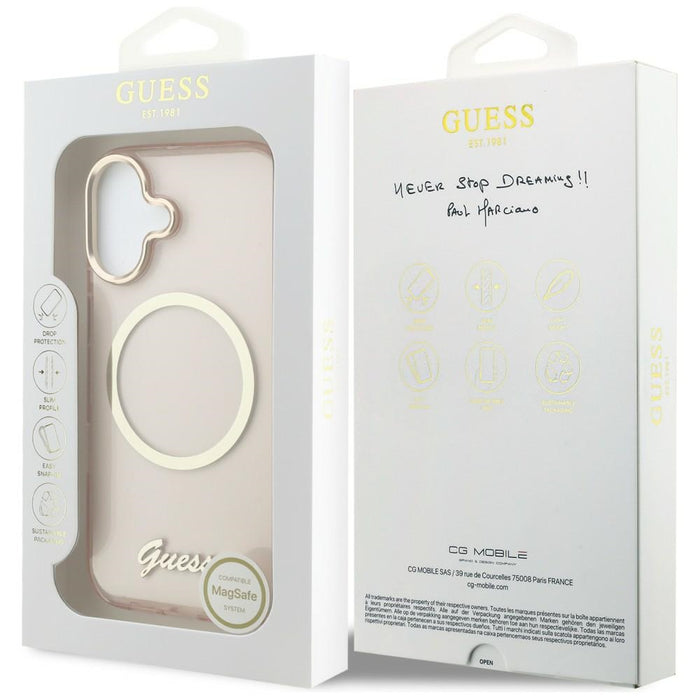 Guess IML Script Metal MagSafe Case for iPhone 17 - Pink