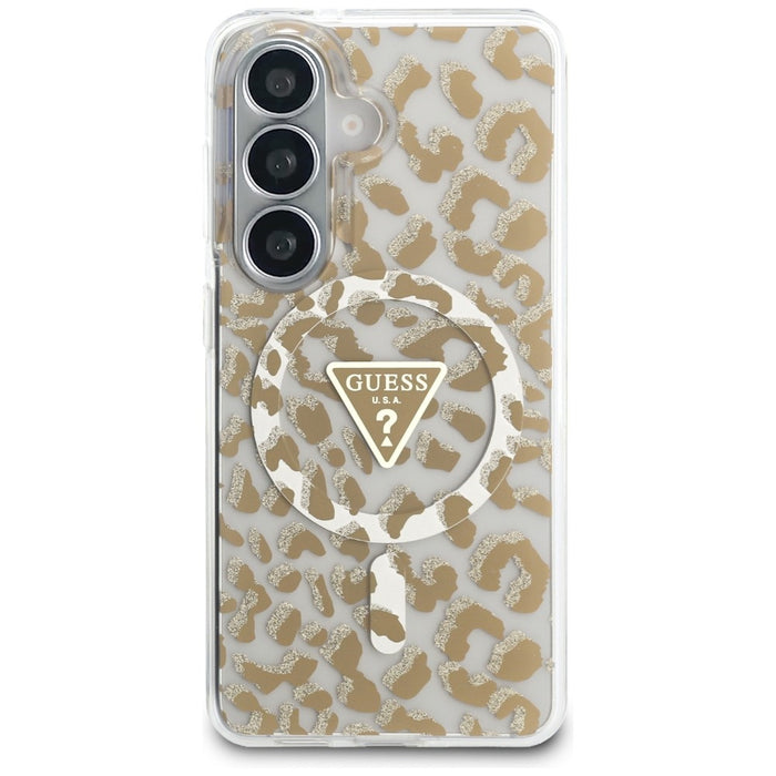 Guess IML Leopard Print Triangle MagSafe Case for Samsung Galaxy S26 - Brown