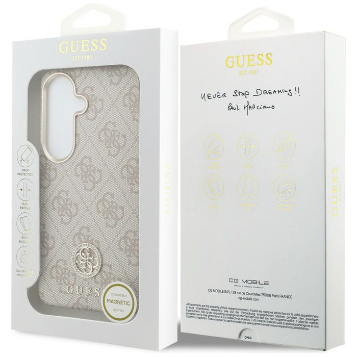 Guess 4G Rhinestone Round Logo MagSafe Case for Samsung Galaxy S26 - Pink