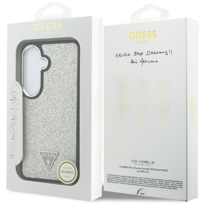 Guess Fixed Glitter Triangle MagSafe case for Samsung Galaxy S26 - silver