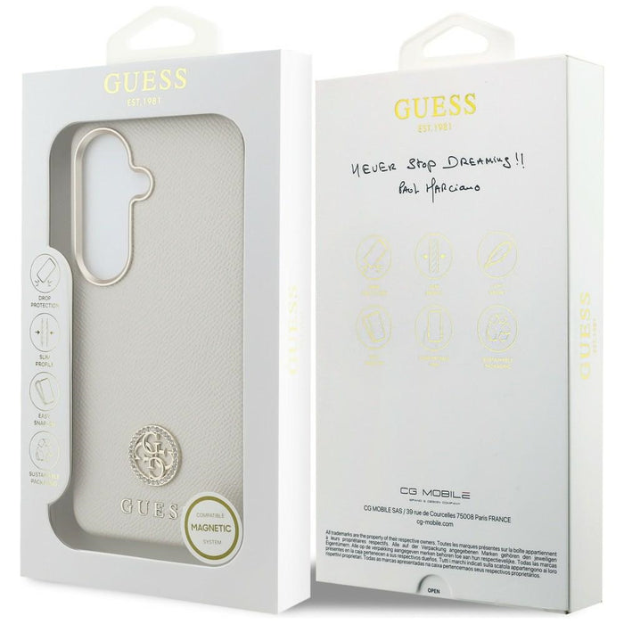 Guess Rhinestone Round Logo MagSafe Case for Samsung Galaxy S26 - Beige