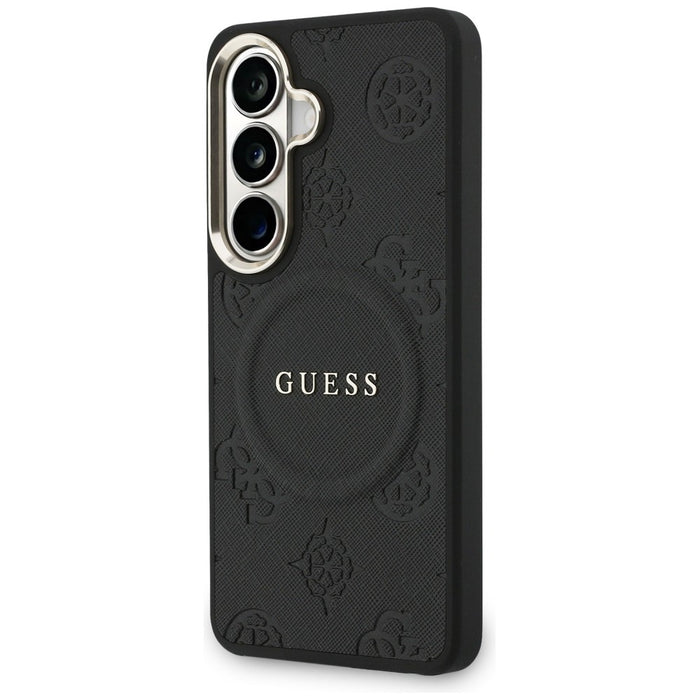 Guess Saffiano Peony Embossed Ring MagSafe case for Samsung Galaxy S26 - black