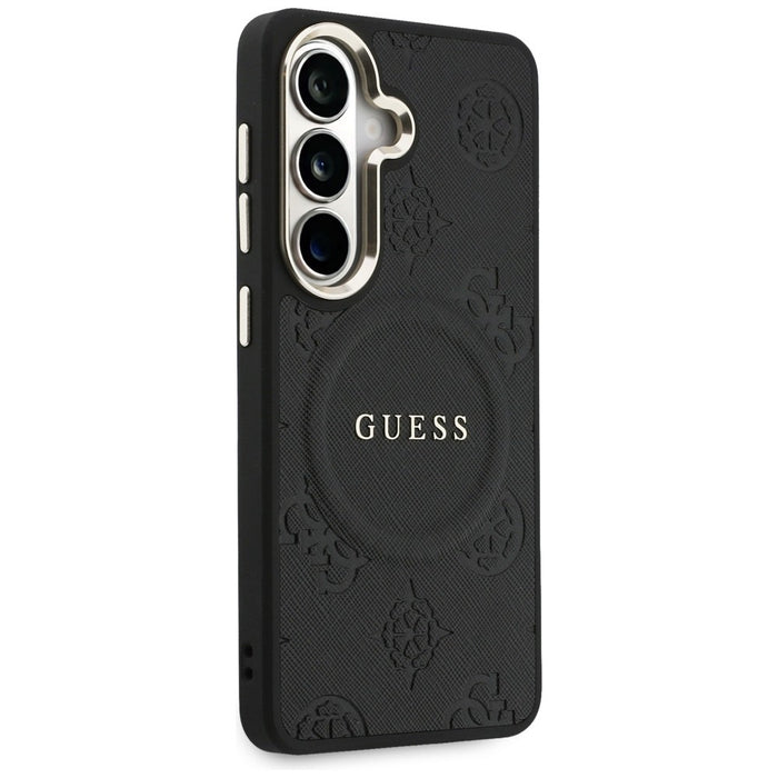 Guess Saffiano Peony Embossed Ring MagSafe case for Samsung Galaxy S26 - black