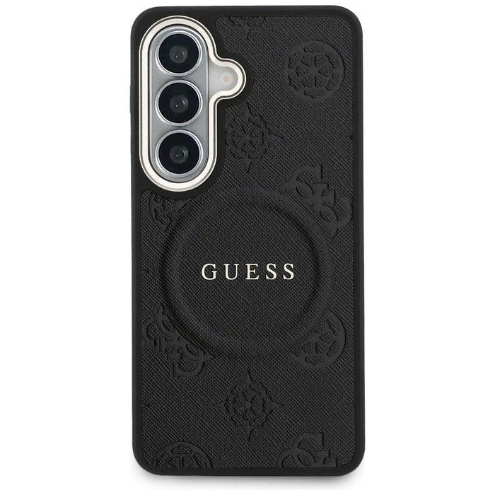 Guess Saffiano Peony Embossed Ring MagSafe case for Samsung Galaxy S26 - black