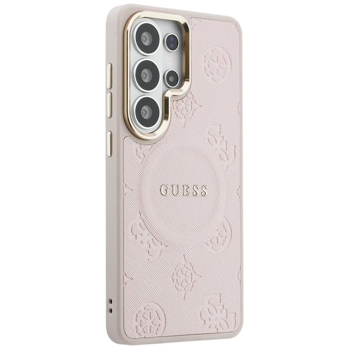 Guess Saffiano Peony Embossed Ring MagSafe Case for Samsung Galaxy S26 Ultra - Pink