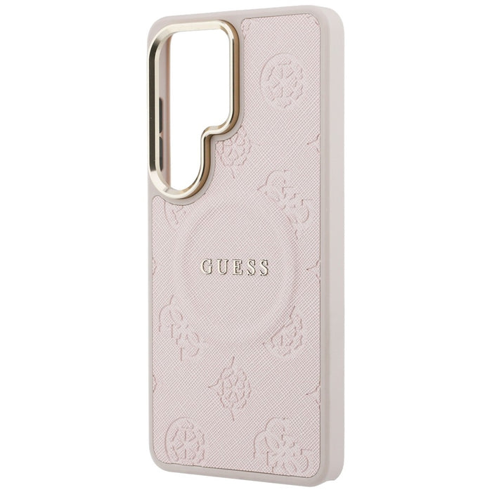 Guess Saffiano Peony Embossed Ring MagSafe Case for Samsung Galaxy S26 Ultra - Pink