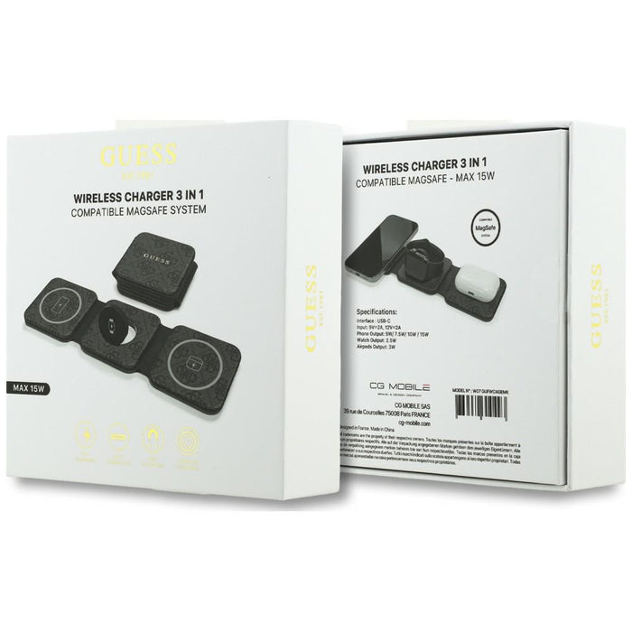Guess 4G 3-in-1 15W MagSafe Wireless Charger - Black