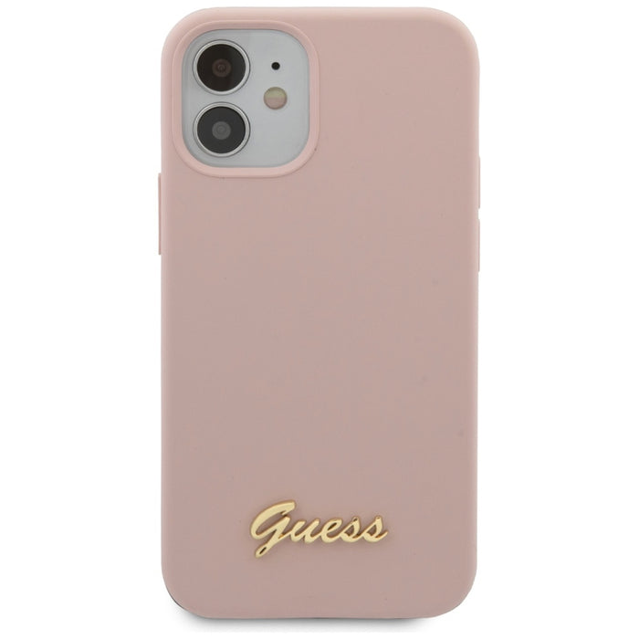 Guess GUHCP12SLSLMGLP iPhone 12 mini 5.4" light pink/light pink hardcase Silicone Script Gold Logo