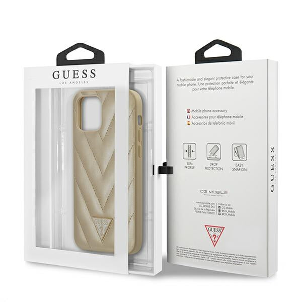 Guess GUHCP12SPUVQTMLBE iPhone 12 mini 5.4&quot; gold/gold hardcase V-Quilted Collection