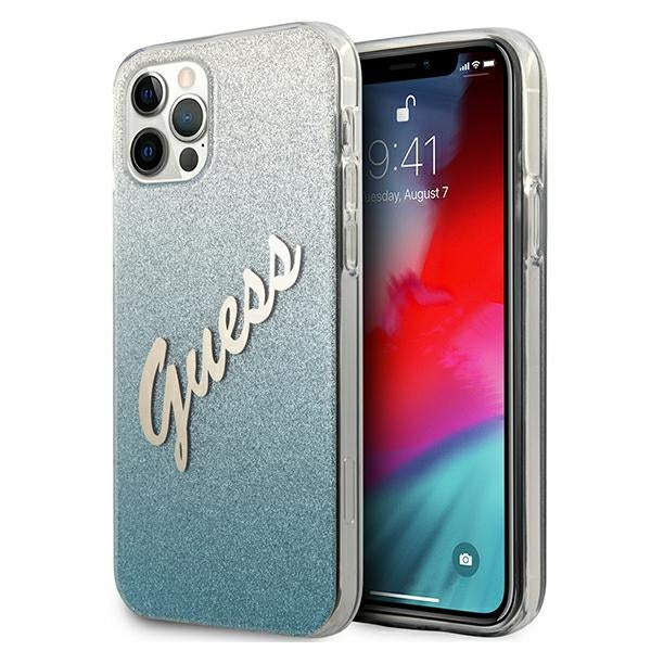 Guess GUHCP12LPCUGLSBL iPhone 12 Pro Max 6.7&quot; blue/blue hardcase Glitter Gradient Script