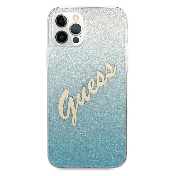 Guess GUHCP12LPCUGLSBL iPhone 12 Pro Max 6.7&quot; blue/blue hardcase Glitter Gradient Script