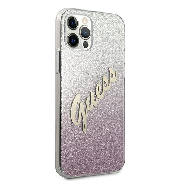 Guess GUHCP12LPCUGLSPI iPhone 12 Pro Max 6.7&quot; pink/pink hardcase Glitter Gradient Script