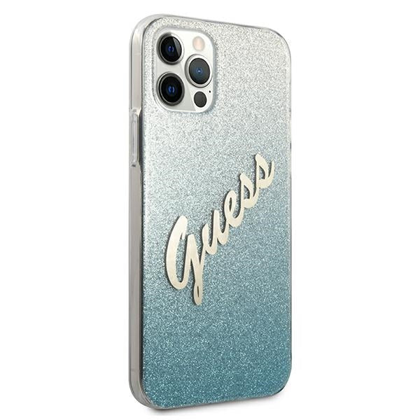 Guess GUHCP12MPCUGLSBL iPhone 12/12 Pro 6.1&quot; blue/blue hardcase Glitter Gradient Script