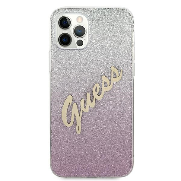 Guess GUHCP12MPCUGLSPI iPhone 12/12 Pro 6.1&quot; pink/pink hardcase Glitter Gradient Script