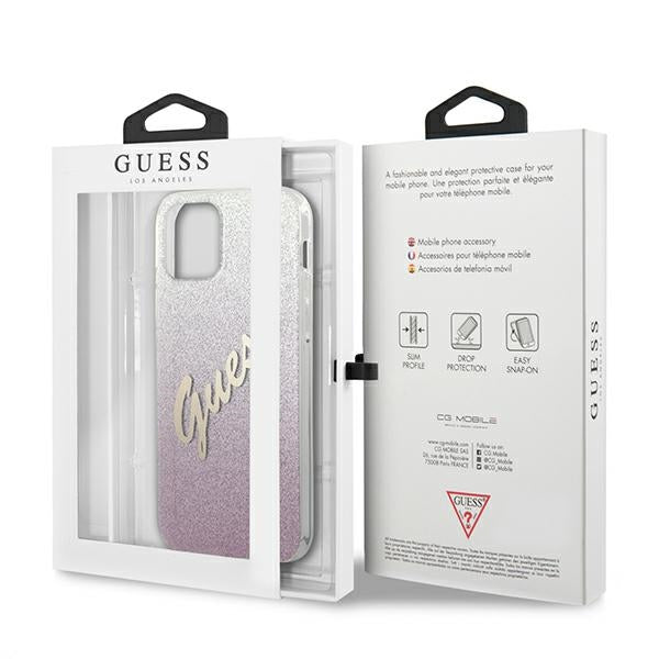 Guess GUHCP12MPCUGLSPI iPhone 12/12 Pro 6.1&quot; pink/pink hardcase Glitter Gradient Script