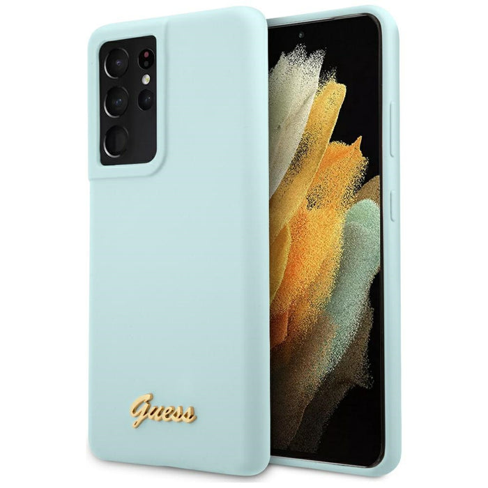 Guess GUHCS21LLSLMGLB S21 Ultra G998 blue/blue hardcase Silicone Script Metal Logo