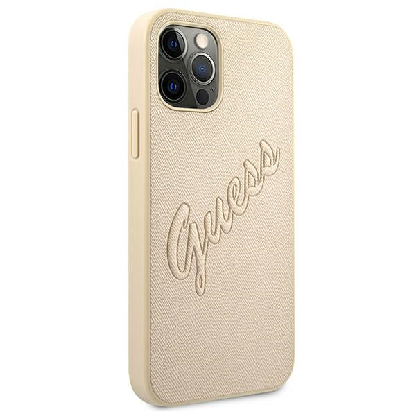Guess GUHCP12MRSAVSLG iPhone 12/12 Pro 6.1&quot; gold/gold hardcase Saffiano Vintage Script