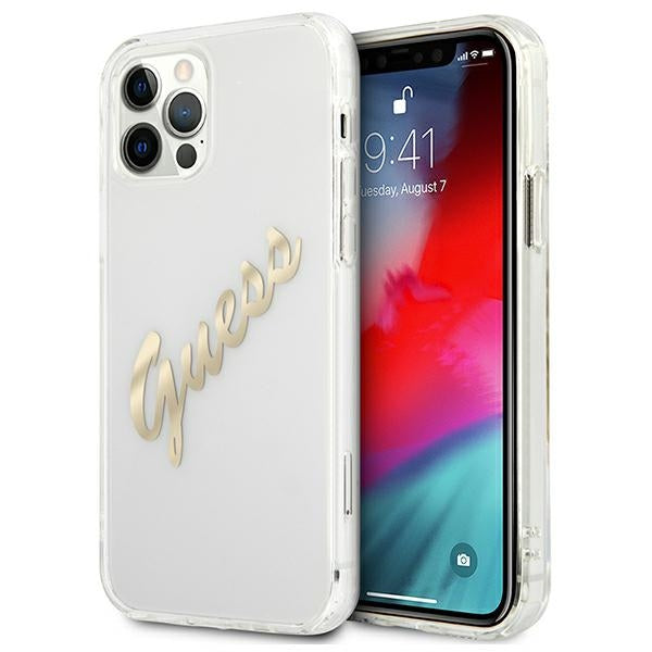 Guess GUHCP12LKTRSVGO iPhone 12 Pro Max 6.7&quot; Transparent hardcase Vintage Script Gold