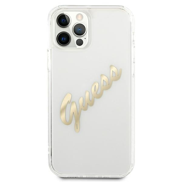 Guess GUHCP12LKTRSVGO iPhone 12 Pro Max 6.7&quot; Transparent hardcase Vintage Script Gold