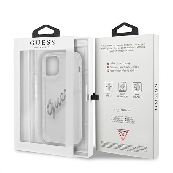 Guess GUHCP12LKTRSVSI iPhone 12 Pro Max 6.7&quot; Transparent hardcase Vintage Script Silver