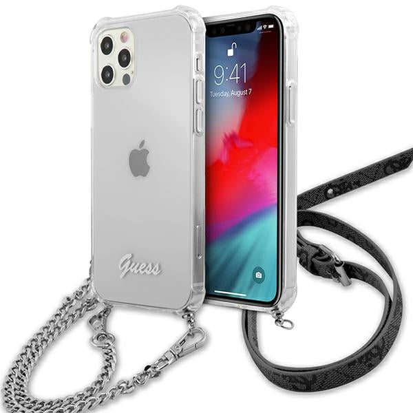 Guess GUHCP12MKC4GSSI iPhone 12/12 Pro 6.1&quot; Transparent hardcase 4G Silver Chain