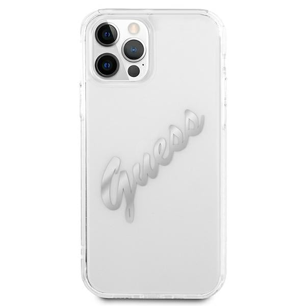 Guess GUHCP12MKTRSVSI iPhone 12/12 Pro 6.1" Transparent hardcase Vintage Script Silver