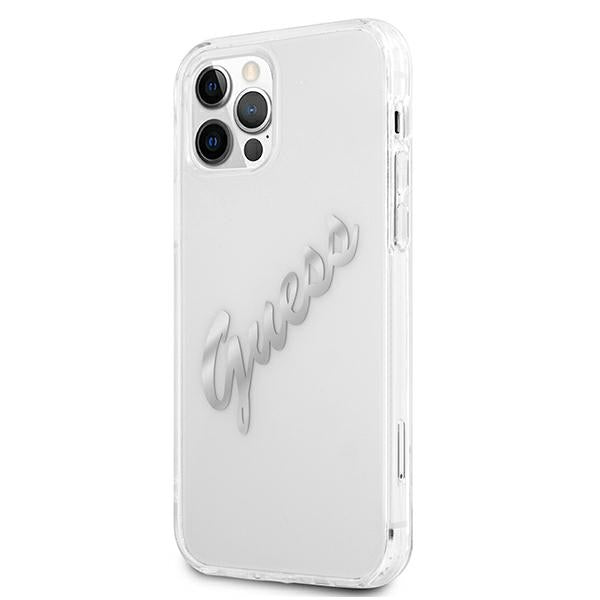Guess GUHCP12MKTRSVSI iPhone 12/12 Pro 6.1" Transparent hardcase Vintage Script Silver