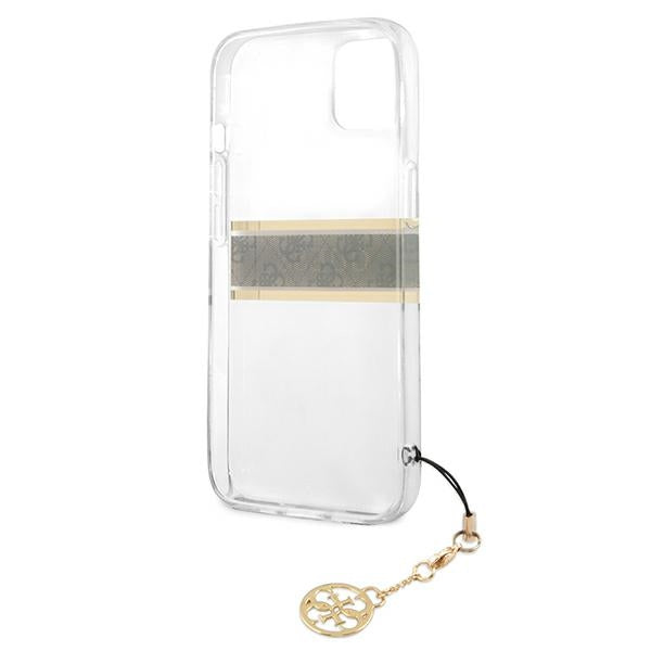 Guess GUHCP13SKB4GBR iPhone 13 mini 5.4" Transparent hardcase 4G Brown Strap Charm