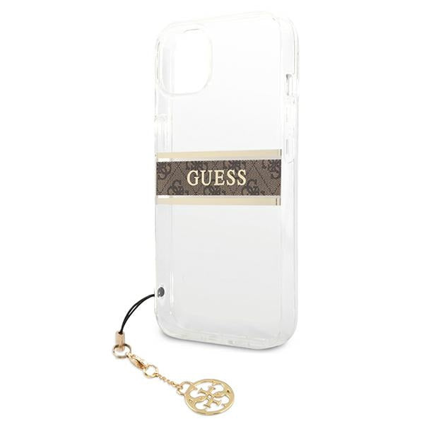 Guess GUHCP13SKB4GBR iPhone 13 mini 5.4" Transparent hardcase 4G Brown Strap Charm