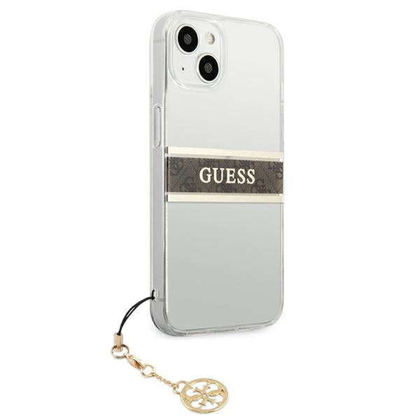 Guess GUHCP13SKB4GBR iPhone 13 mini 5.4" Transparent hardcase 4G Brown Strap Charm