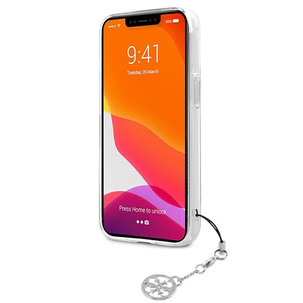 Guess GUHCP13SKB4GGR iPhone 13 mini 5.4&quot; Transparent hardcase 4G Gray Strap Charm