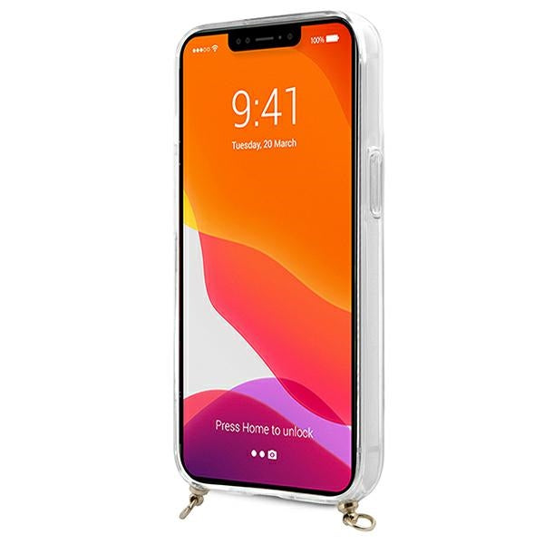 Guess GUHCP13SKC4GBGO iPhone 13 mini 5.4" Transparent hardcase 4G Brown Strap Gold Chain