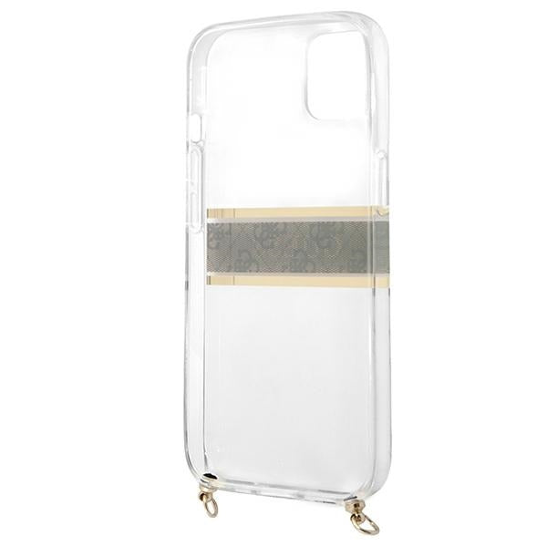Guess GUHCP13SKC4GBGO iPhone 13 mini 5.4" Transparent hardcase 4G Brown Strap Gold Chain