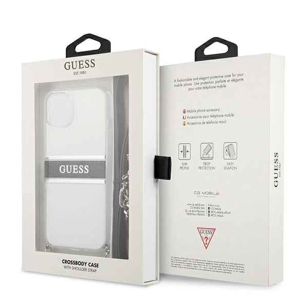 Guess GUHCP13SKC4GBSI iPhone 13 mini 5.4&quot; Transparent hardcase 4G Gray Strap Silver Chain