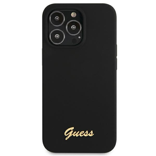 Guess GUHMP13LLSLMGBK iPhone 13 Pro / 13 6.1" black/black hardcase Silicone Script Gold Logo MagSafe